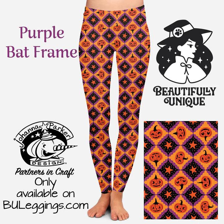 "Purple Bat Frame" Vintage Pumpkins Leggings - Robin Boutique-Boutique 