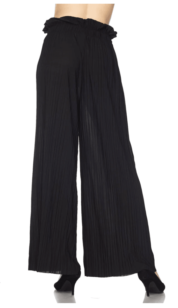 Solid Pleated Pants with Self Sash PB902A Black - Robin Boutique-Boutique 