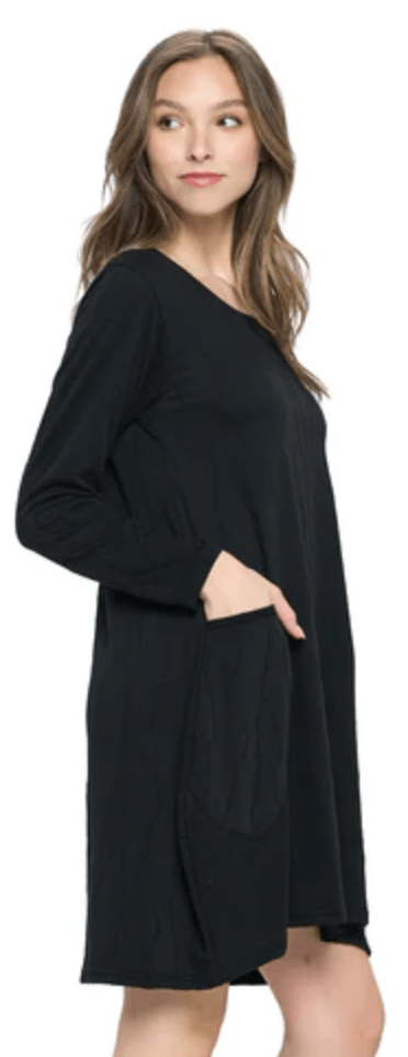 Yak Yeti Black Dress Loose Fit Textured 22621 - Robin Boutique-Boutique 