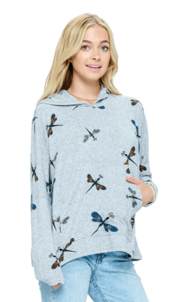 Yak Yeti Hoodie in Fun Dragonfly Print Loose Fit 22652 - Robin Boutique-Boutique 