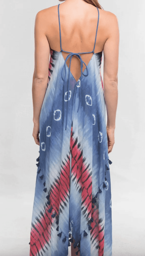 Tie Dye Halter Dress with Tassels and Front Ties. 70465W LS - Robin Boutique-Boutique 