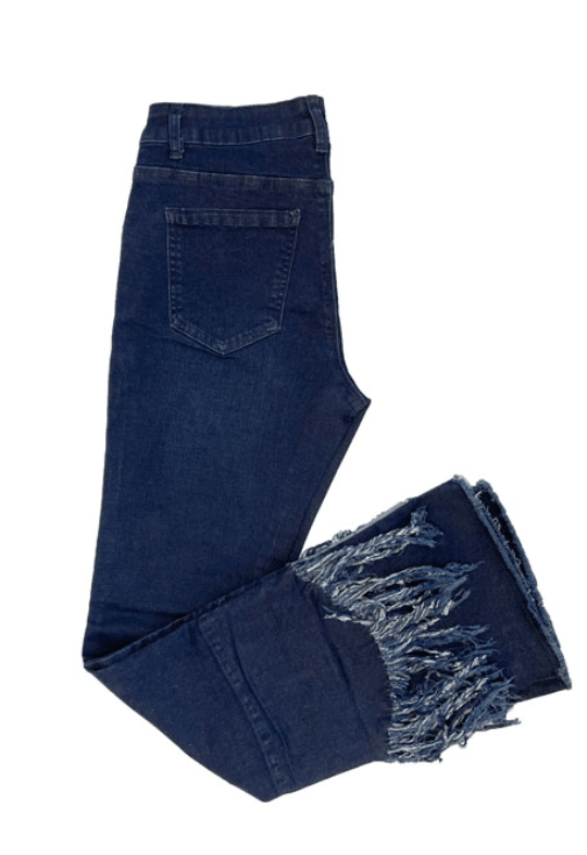 Ethyl Zipper BootCut Jeans with Frayed Overlays around ankles Z5022092 - Robin Boutique-Boutique 