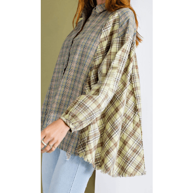 button down Cotton Shirt in multi plaid fabrics - Robin Boutique-Boutique 