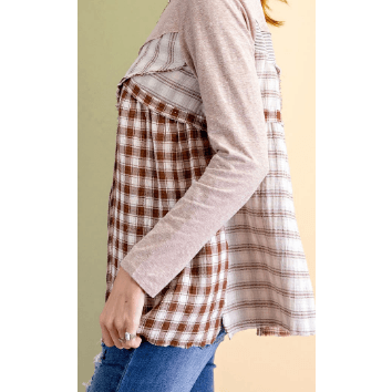 Long Sleeve Side Slit Plaid Shirt - Robin Boutique-Boutique 