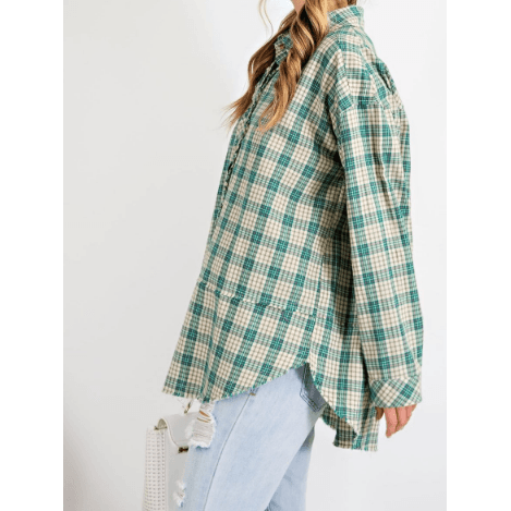 Long sleeve button down sage green flannel shirt - Robin Boutique-Boutique 