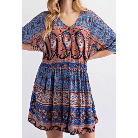 Short Sleeve V Neck Oversized Coral Blue Dress - Robin Boutique-Boutique 