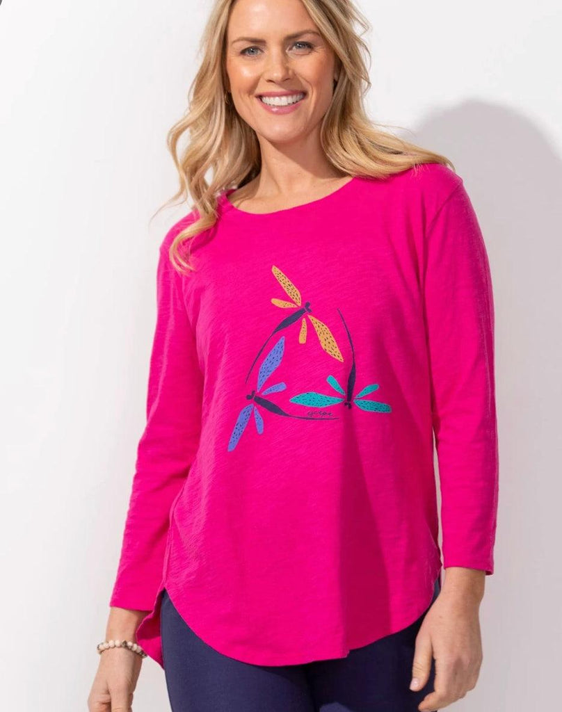 Destination Dragonfly Dance High Low 3/4 Sleeve Tee 43804 - Robin Boutique-Boutique 