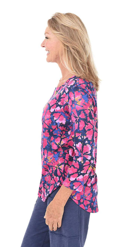 Floral V Neck Tunic 3/4 Sleeve 21518 - Robin Boutique-Boutique 