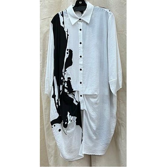 Black and white abstract shirt dress or duster jacket - Robin Boutique-Boutique 