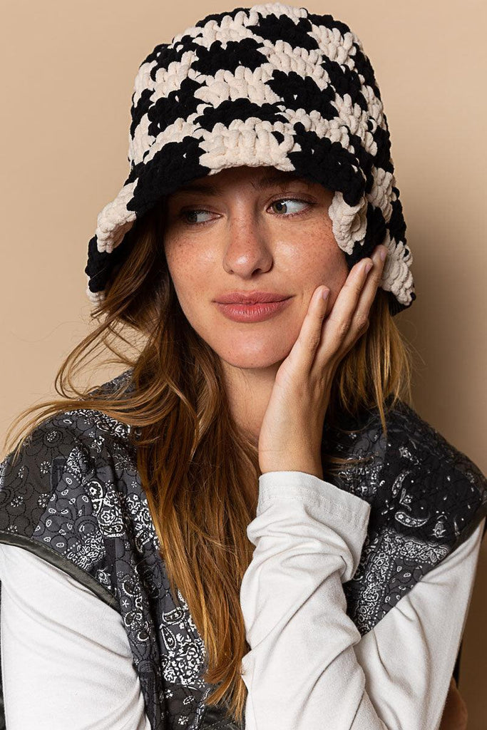 POL Chunky Knit Checkered Bucket Hat HAT96 - Robin Boutique-Boutique 
