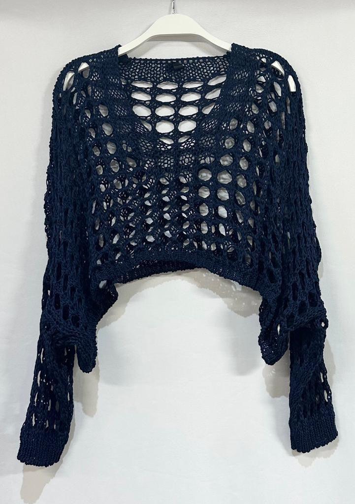 Open Crochet Crop Sweater by Venti6 72518 - Robin Boutique-Boutique 