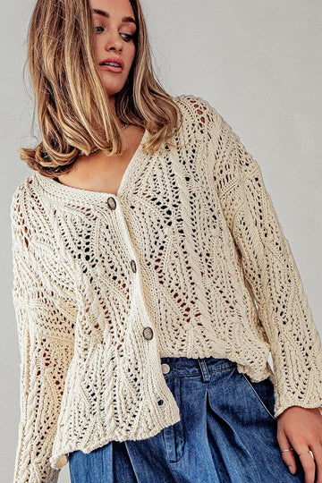 Cable Knit Button Down Cardigan by Aaron and Amber - Robin Boutique-Boutique 