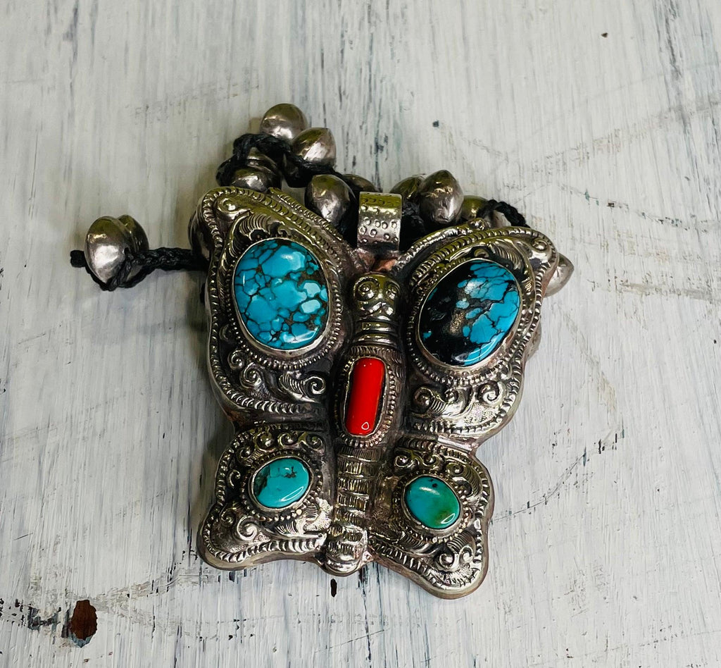 Turquoise and Coral Butterfly Necklace - Robin Boutique-Boutique 
