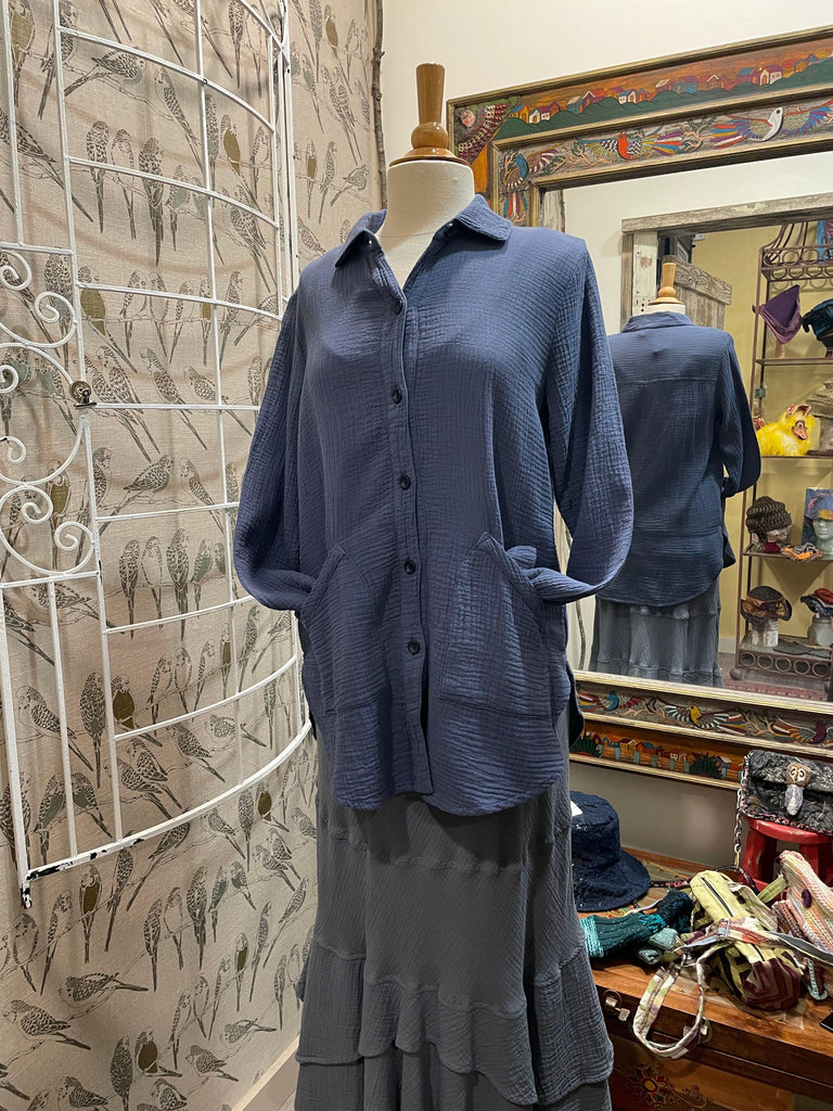 Button Up Cotton Gauze Tunic by Focus - Robin Boutique-Boutique 