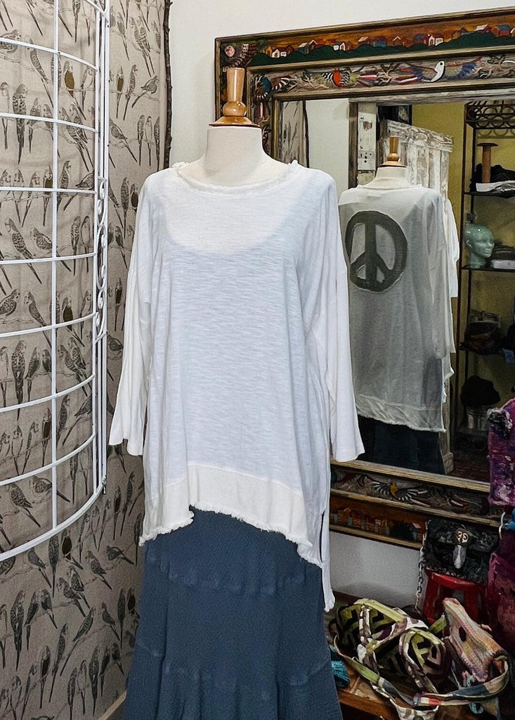 The Paperlace Distressed Peace Back Tee Cream One Size EI-07 - Robin Boutique-Boutique 