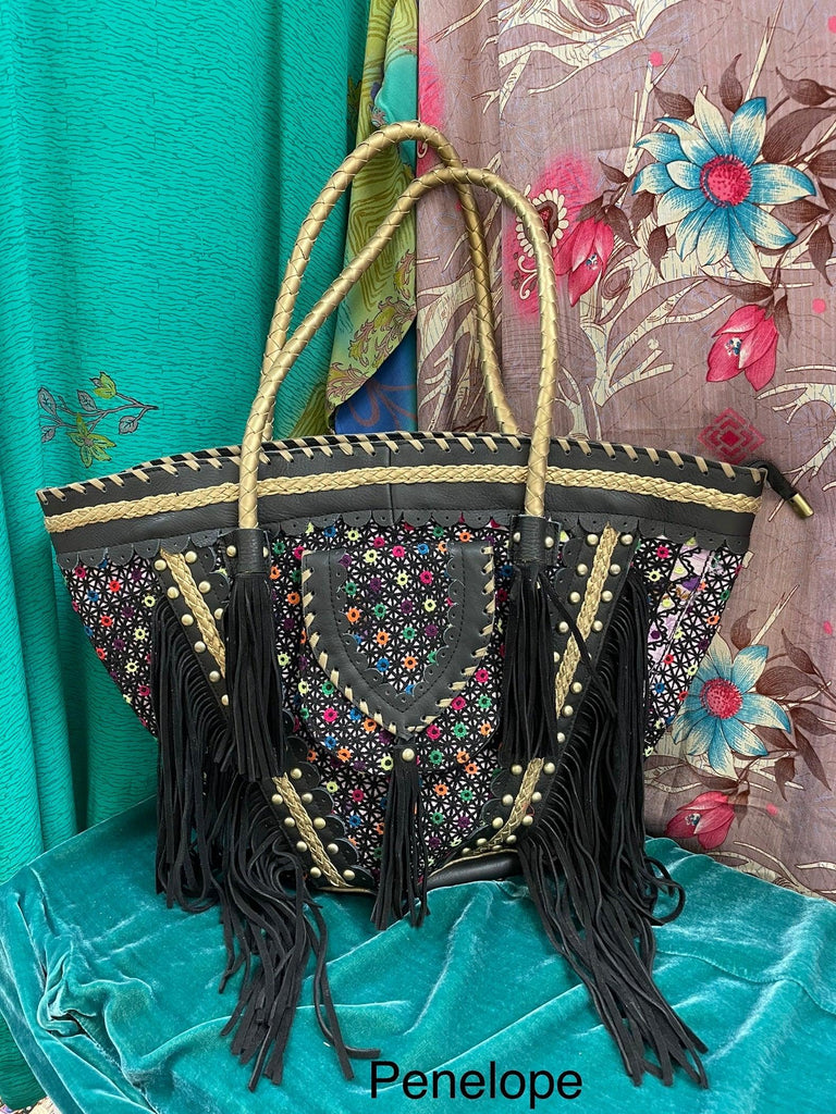 Upcycled Embroidered Market Studded Tote by Kantha Bae - Robin Boutique-Boutique 
