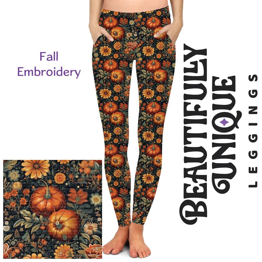 Fall Embroidery Leggings - Robin Boutique-Boutique 