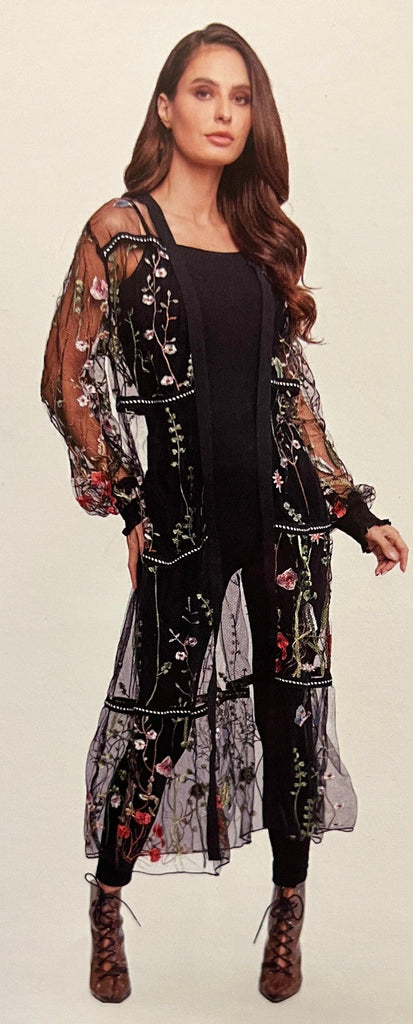 Adore Tulle Appliqued Lacey Long Sleeve Kimono Jacket A010-A - Robin Boutique-Boutique 
