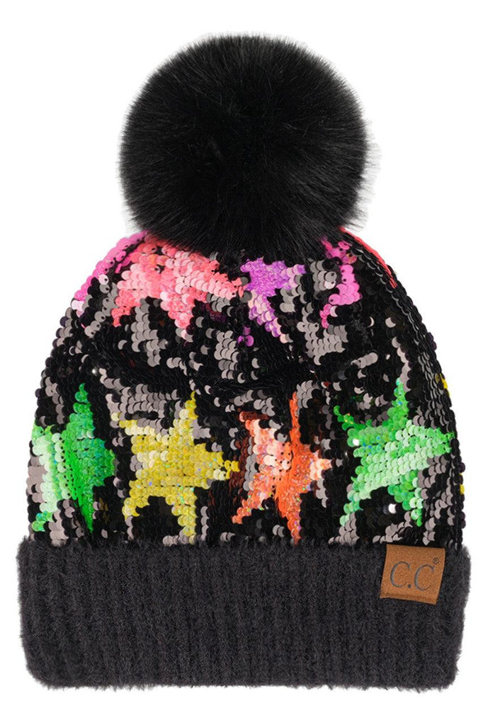 Sequin Starry Night Pom Beanie 0017 - Robin Boutique-Boutique 