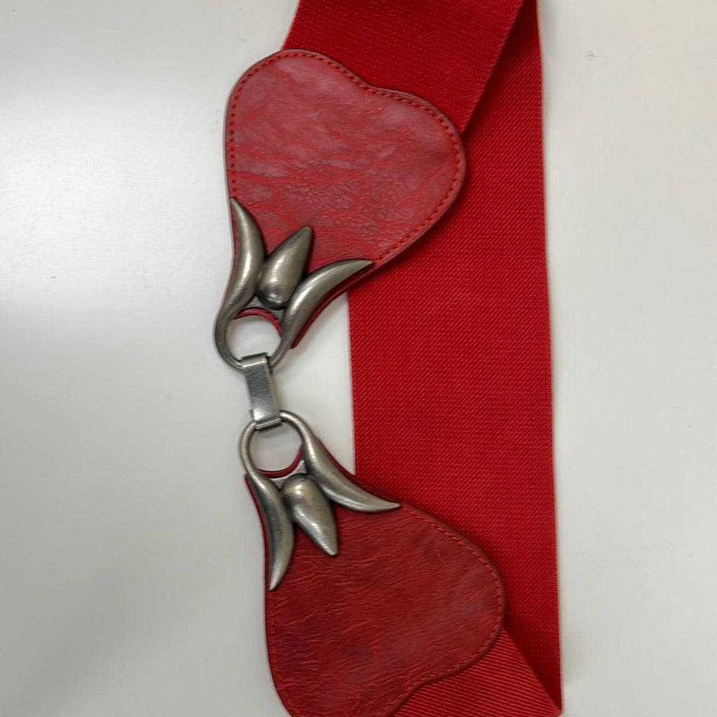 Wide Red Elastic Belt with pewter buckle 0123 - Robin Boutique-Boutique 