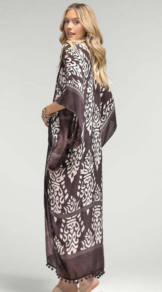 Damask Print Kimono With Sleeves - Robin Boutique-Boutique 