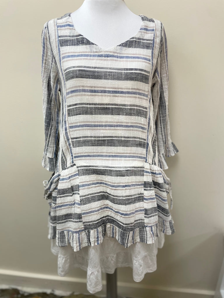 Blue Striped Tunic with Front Pockets PCS-0228 by The Paperlace - Robin Boutique-Boutique 