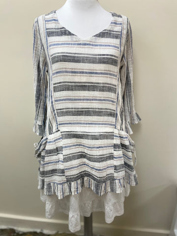 Blue Striped Tunic with Front Pockets PCS-0228 by The Paperlace - Robin Boutique-Boutique 