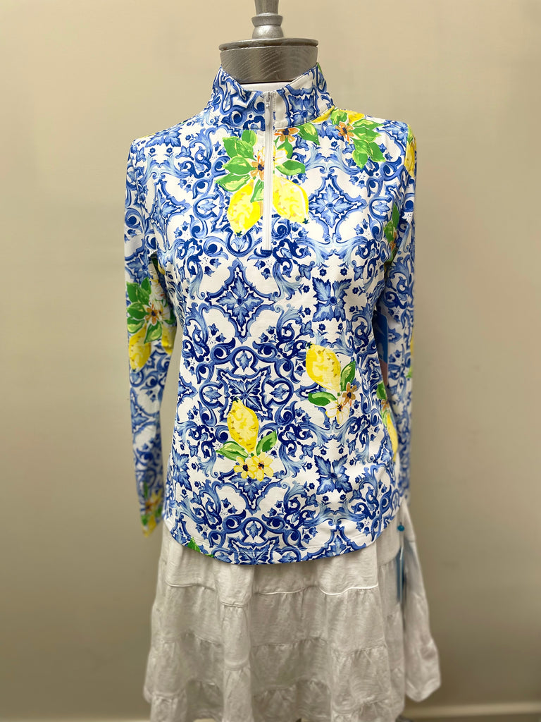 Kenny Dana Mock Neck Long Sleeve top in lisbon lemons print 62109 - Robin Boutique-Boutique 