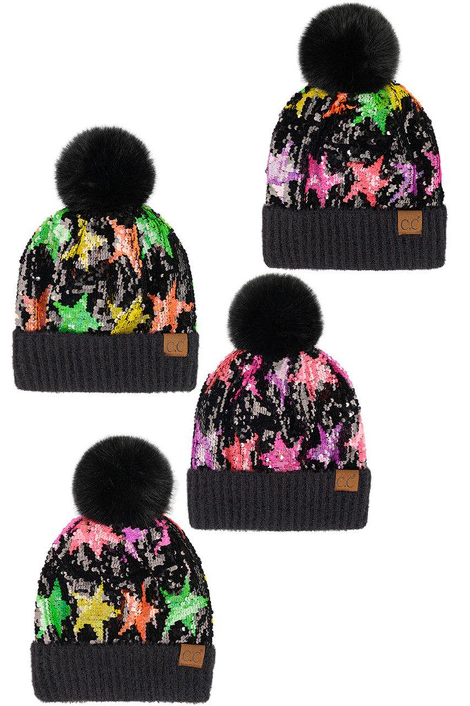 Sequin Starry Night Pom Beanie 0017 - Robin Boutique-Boutique 