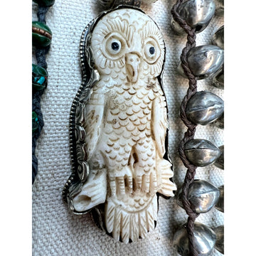 Handmade carved owl with silver beads necklace chain - Robin Boutique-Boutique 