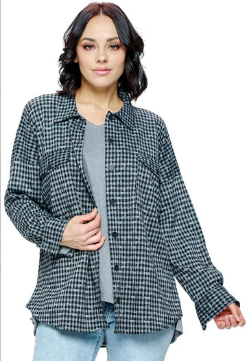 Black and white checkered shirt with front buttons - Robin Boutique-Boutique 