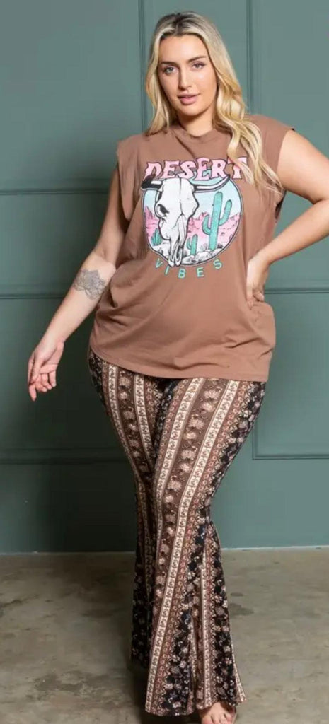 Paisley Print Flared Bohemian Pants in Plus Size - Robin Boutique-Boutique 