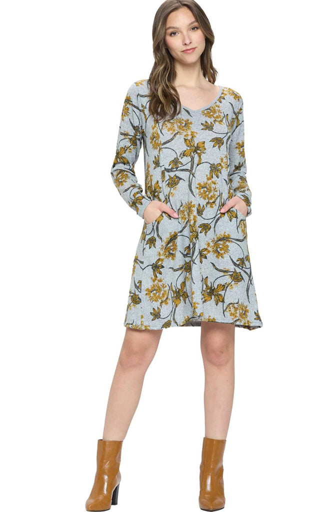 Floral dress with pockets is soft and comfy in floral print - Robin Boutique-Boutique 