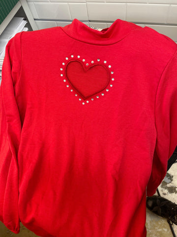 Long sleeve Terry Knit Top with Embellished Cut out Heart in Red - Robin Boutique-Boutique 