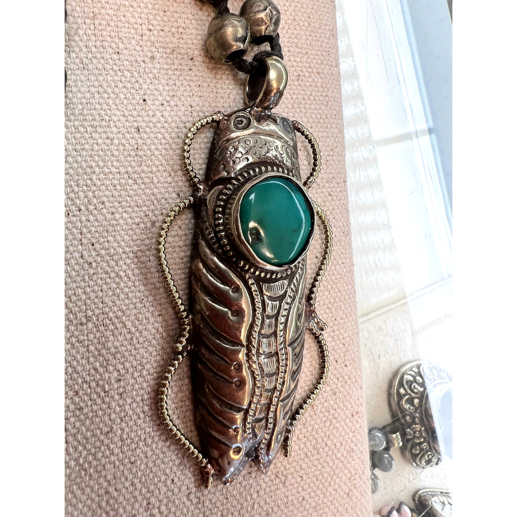 Large Silver Cicade with Turquoise Center necklace - Robin Boutique-Boutique 