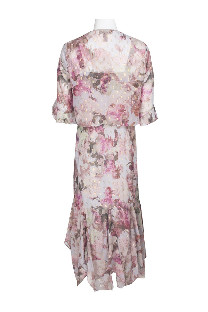 R&M Richards V-Neck Floral Rose Pink Dress w Jacket (2 piece set) - Robin Boutique-Boutique 