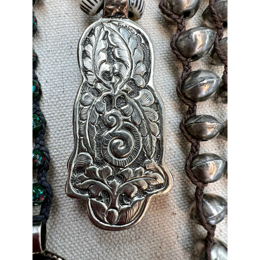 Handmade carved owl with silver beads necklace chain - Robin Boutique-Boutique 