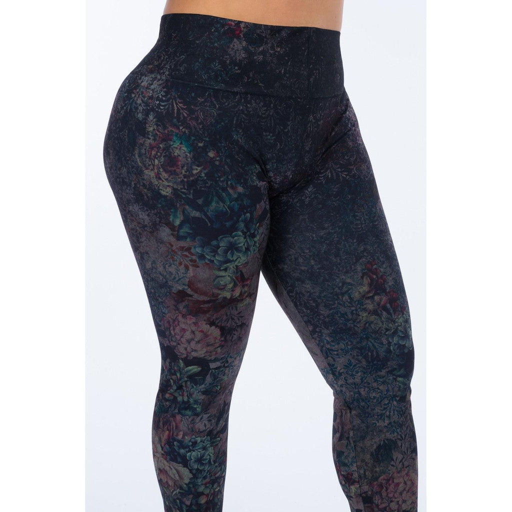 Extended Size High Waist Full Length Leggings in Abstract Floral - Robin Boutique-Boutique 