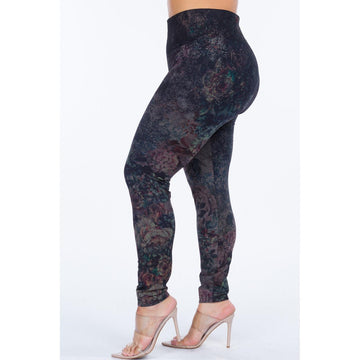 Extended Size High Waist Full Length Leggings in Abstract Floral - Robin Boutique-Boutique 