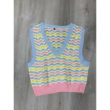 V-Neck Colorful Knitted Vest - Robin Boutique-Boutique 