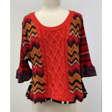 Crochet knit scoop neck red pullover in cottons. One size - Robin Boutique-Boutique    &.  Reloved Fabrics