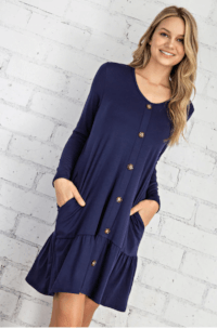 Long Sleeve Navy Button Down Dress FSL - Robin Boutique-Boutique 