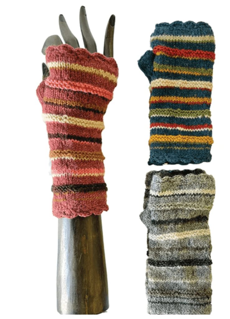 Striped knit fingerless gloves in lined wool - Robin Boutique-Boutique 