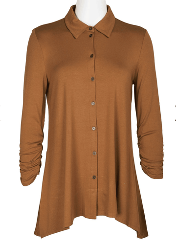 Cupio Long Sleeve Ruched Button Front Blouse - Robin Boutique-Boutique 