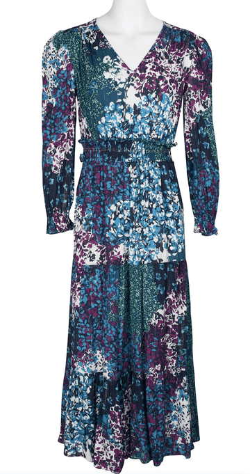 London Times V Neck Teal Long Sleeve Dress - Robin Boutique-Boutique 
