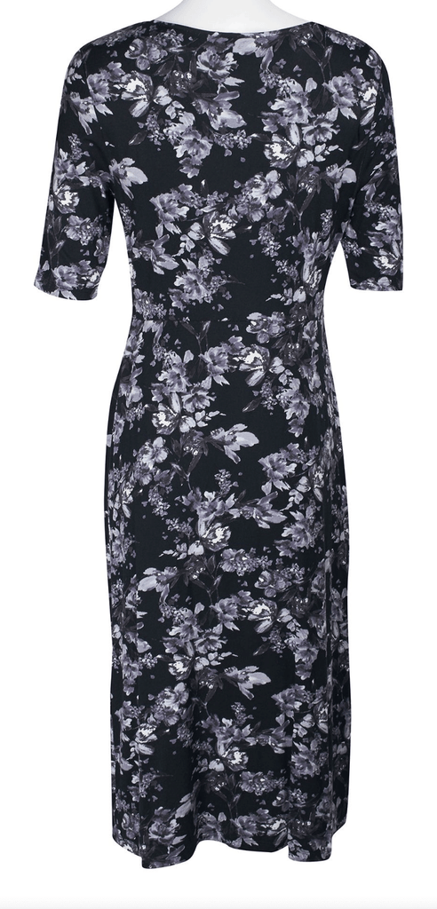 Connected Apparel 3/4 Sleeve Charcoal Print Dress - Robin Boutique-Boutique 