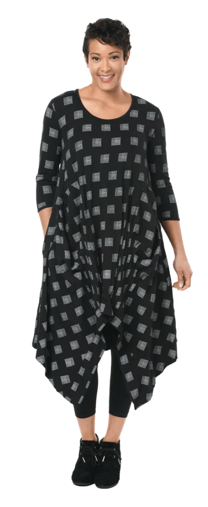 Tulip Lexi Dress in Grey Mini Chex or Charcoal Striped Circles - Robin Boutique-Boutique 
