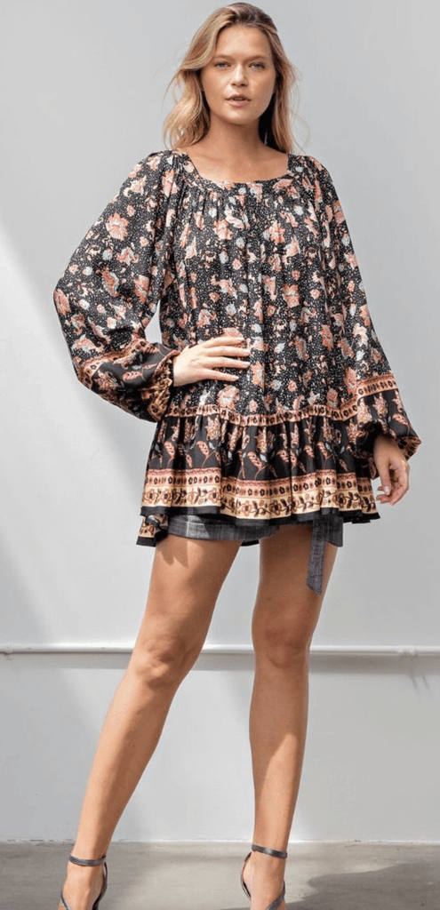 Easel Printed Ruffle Hem Top - Robin Boutique-Boutique 