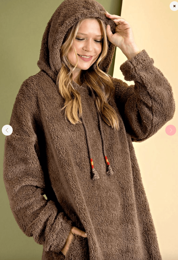 Easel Cozy Soft Long Hooded Pullover Dress - Robin Boutique-Boutique 