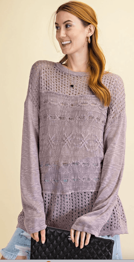 Easel Mauve Textured Pullover Sweater - Robin Boutique-Boutique 